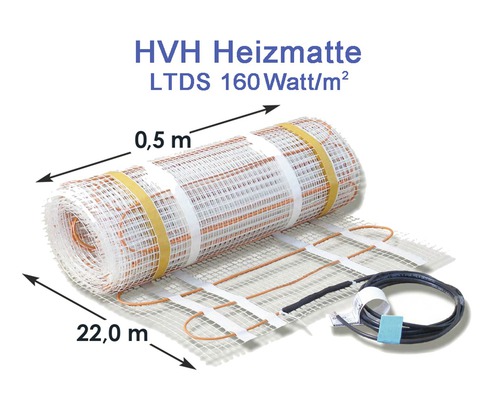 Covor de încălzire HVH LTDS cu 160 wați pe metru pătrat, rulat cu dimensiunile de 0,5 metri pe 22 de metri.
