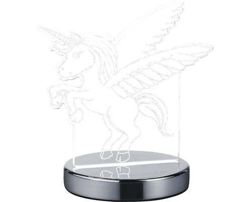 Lampă de masă LED unicorn pe o bază argintie
