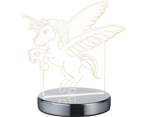 Lumină de noapte LED unicorn cu aripi pe o bază metalică