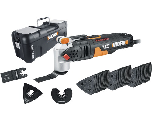 Unealtă multifuncțională Worx Sonicrafter F50 cu accesorii și cutie de depozitare
