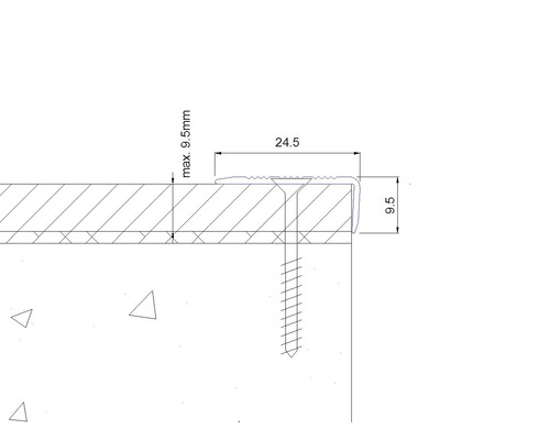 Profil cu fixare prin șuruburi și dimensiuni indicate