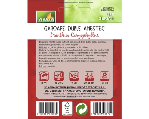 Pachet cu semințe pentru garoafe duble amestecate din specia Dianthus Caryophyllus
