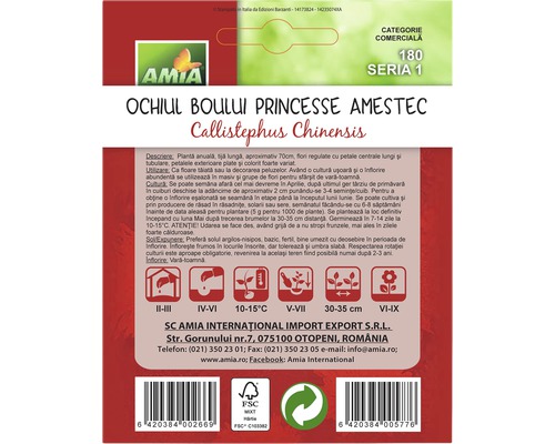 Pachet de semințe Ochiul Boului Princesse Amestec Callistephus Chinensis