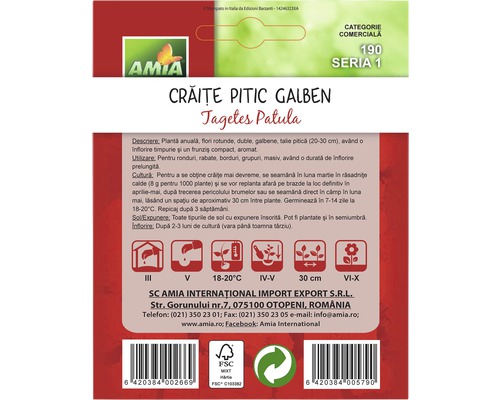 Ambalaj pentru gălbenele pitice Tagetes Patula