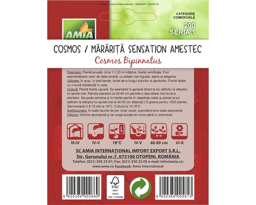 Pachet de semințe de flori Cosmos Mărăriță Sensation Amestec