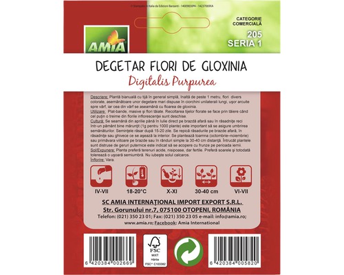 Pachet de semințe de degetar și gloxinia