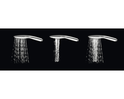 Trei dușuri de mână cu diferite tipuri de jeturi de apă.