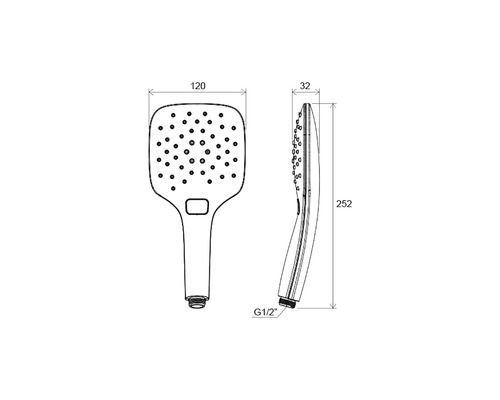 Desen tehnic al unui cap de duș cu dimensiuni