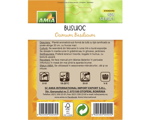 Pachet de semințe de busuioc marca Amia