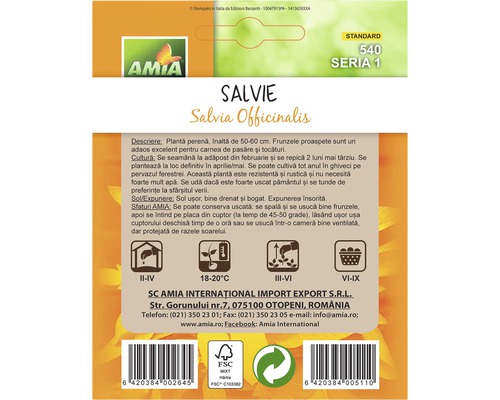 Pachet de semințe de salvie cu instrucțiuni de însămânțare și îngrijire