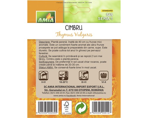 Ambalaj semințe de cimbru Amia