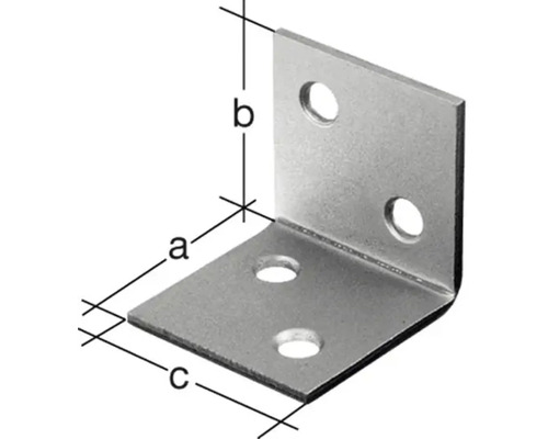 Colțar metalic cu găuri și indicații de dimensiuni a, b și c.