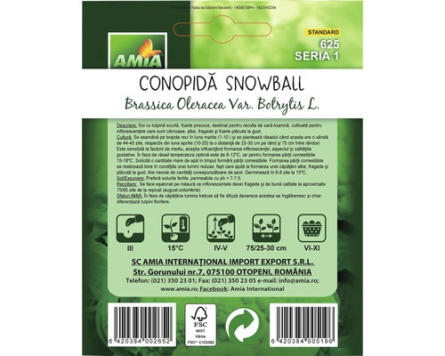Set de semințe cu conopidă Snowball din specia Brassica Oleracea Var. Botrytis L.