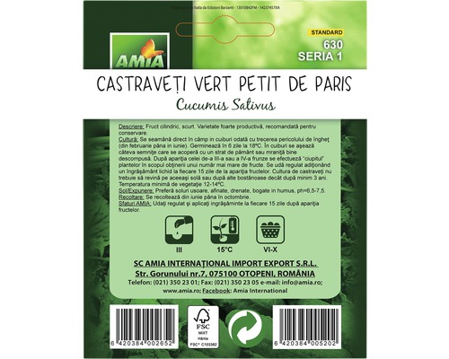 Pachet de semințe de castraveți Amia International Petit de Paris