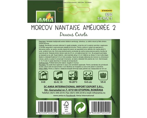 Pachet de semințe de morcovi Nantaise Améliorée 2 Daucus Carota