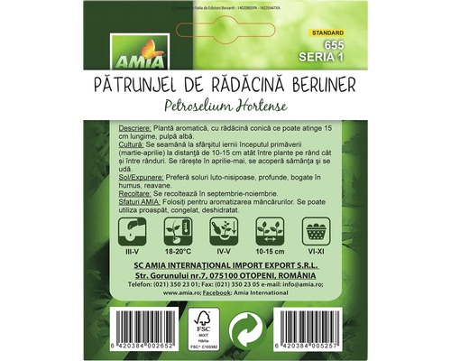 Pachet de semințe de pătrunjel AMIA ''Berliner''