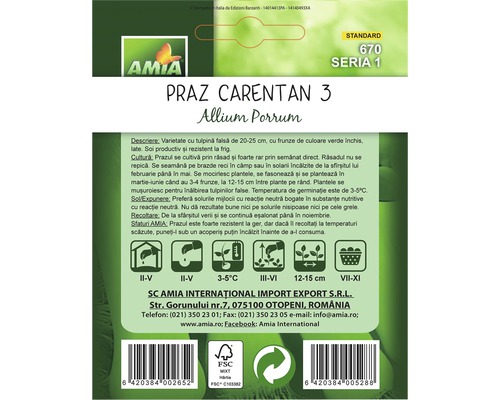 Pachet de semințe pentru praz Carentan 3