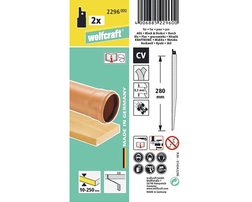 Set pânze de ferăstrău sabie Wolfcraft, două bucăți, lungime 280 mm