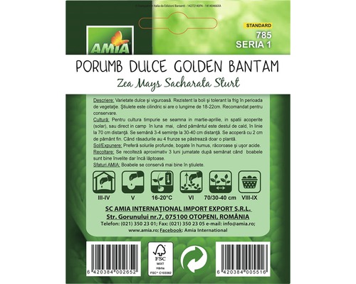 Pachet de semințe de porumb dulce Golden Bantam