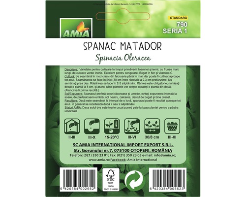 Pachet semințe de spanac Matador