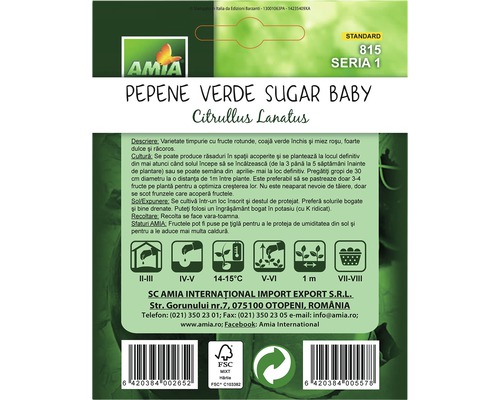 Amia Pepene verde Sugar Baby Pachet de semințe