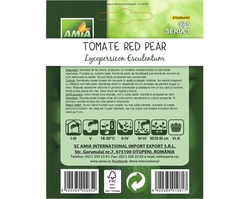 Pachet de semințe de tomate Red Pear de la marca Amia
