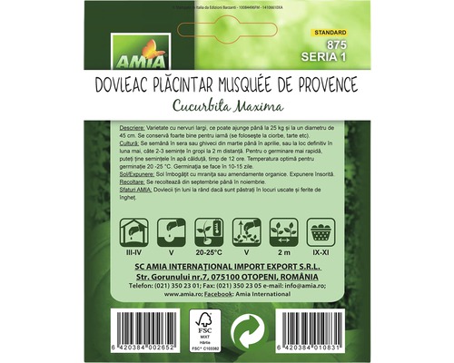 Pachet de semințe dovleac plăcintar Musquée de Provence