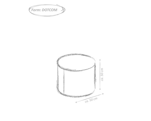 Schiță a unui taburet rotund cu dimensiunile de aproximativ 50 pe 50 centimetri.