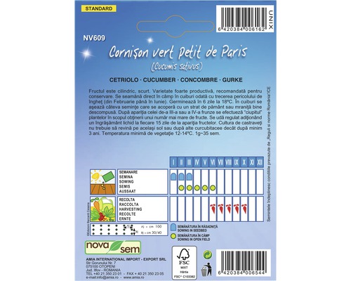 Pachet de semințe de castraveți Cornichon Vert Petit de Paris