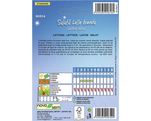 Salată Lollo Bionda, calendar de plantare și Nova Sem Logo