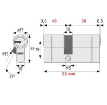 Cilindru de siguranță dublu Abus D10NPA 45/50 mm, 5 chei, protecție anti-găurire-thumb-4