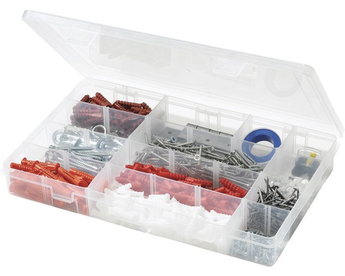 Cutie de sortimente cu șuruburi, dibluri și alte accesorii