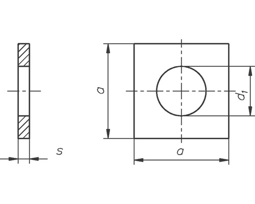 Desen tehnic al unei șaibe pătrate cu dimensiuni