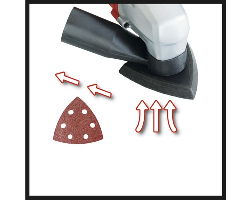 Șlefuitor delta și șmirghel cu săgeți care ilustrează funcționarea