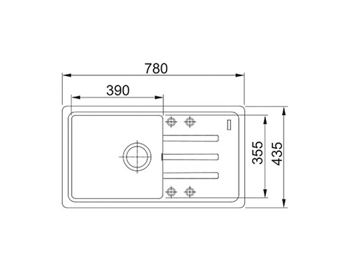Desen tehnic cu dimensiunile unei chiuvete.
