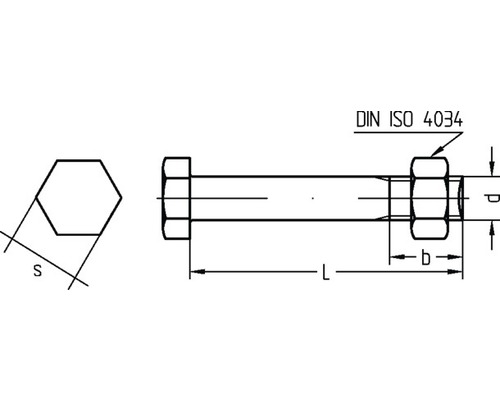 Desen tehnic al unui șurub cu dimensiunile DIN ISO 4034