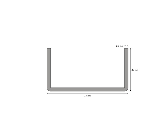 Profil U cu dimensiunile 75 mm x 40 mm x 2 mm
