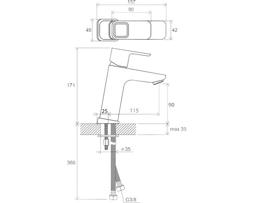 Desen tehnic al unui robinet cu dimensiuni