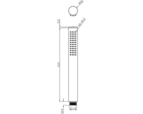 Desen tehnic cu dimensiunile unui duș de mână