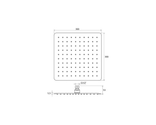 Desen tehnic al unui cap de duș cu dimensiuni