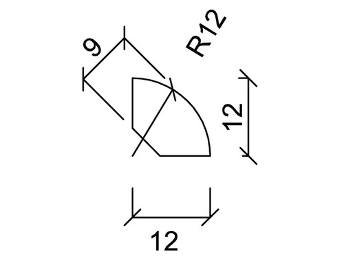 Desen tehnic al unui profil sfert de cerc cu dimensiuni