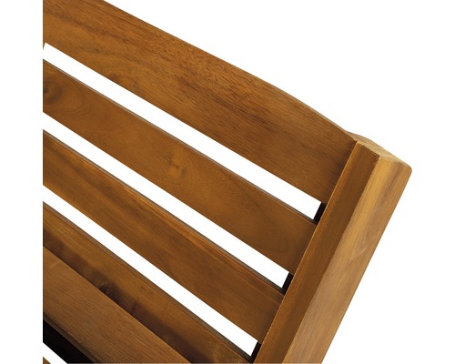 Vizualizare detaliată a unui șezlong de grădină din lemn cu cadru cu lamele