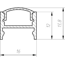 Desen tehnic al unui profil cu dimensiuni: 16 milimetri lățime, 12 milimetri înălțime și 13,8 milimetri înălțime totală.