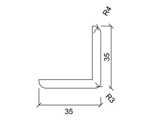 Desen tehnic al unui profil în formă de L cu dimensiunile 35 x 35 mm