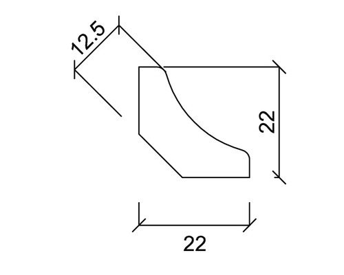 Desen tehnic al unui profil cu dimensiunile de 12,5 mm și 22 mm
