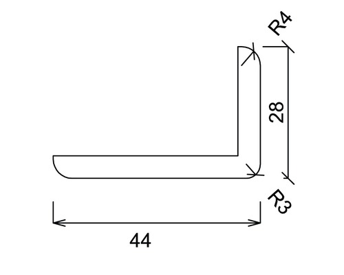 Desen tehnic al unui profil unghiular cu dimensiunile de 44 x 28 mm