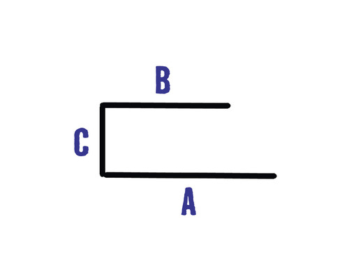 Ilustrație a unui profil unghiular cu dimensiunile A, B și C.