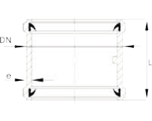 Desen tehnic al unei mufe de țeavă cu indicații de dimensiuni