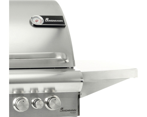 Grătar pe gaz din oțel inoxidabil cu afișaj de temperatură și raft lateral