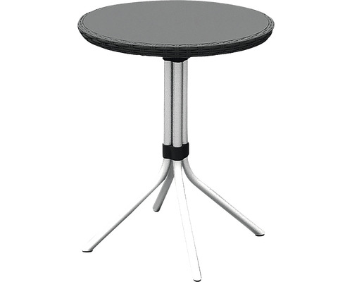 Măsuță de grădină rotundă cu blat de sticlă și margine de ratan